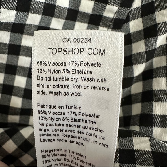 TOPSHOP Women’s Cropped Gingham Shirt Top Black and White Size 6 - Picture 4 of 6